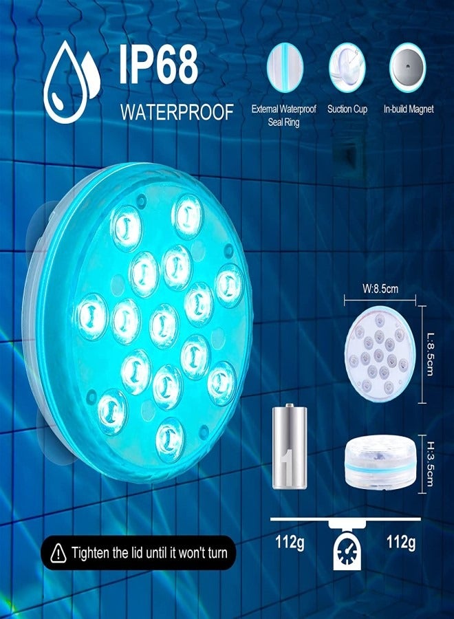 (4 Pack)Pool Lights Submersible LED Lights With Magnet And Suction Cups RF Remote Pool Lights IP68 Waterproof 15 LED Color Changing Battery LED Lights Underwater With Timing 3.35 Inch - Image 4